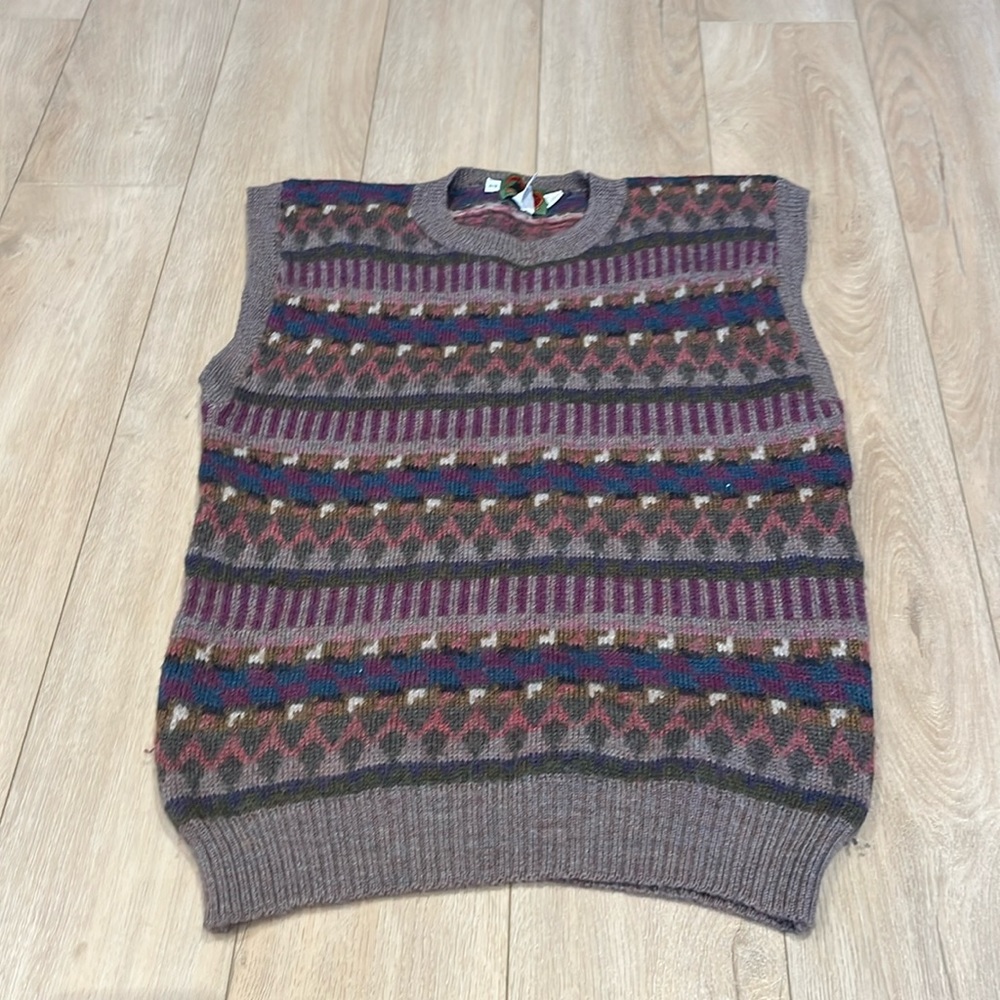 Boston Traders Multicolor Fair Isle Crewneck Sweater Vest - Taupe, Purple, Blue